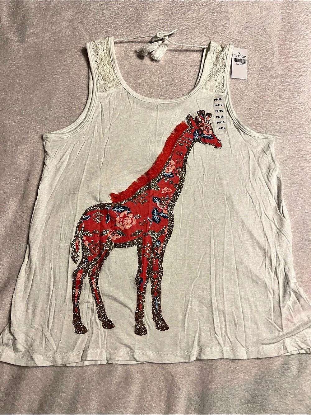 Justice Giraffe Embellished Tank Top in White Size 14/16 NWT